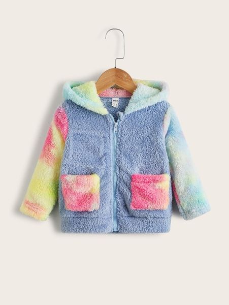 

toddler boys tie dye zipper hooded teddy jacket she, Blue;gray
