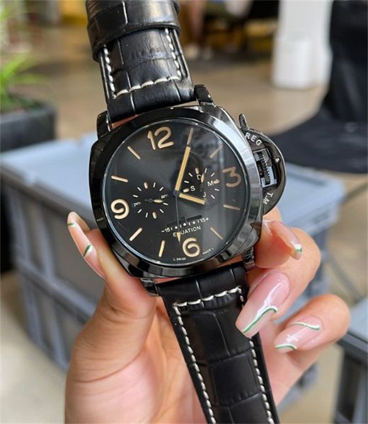 

watches for mens quartz watch gmt function imported calfskin strap mineral super mirror 42mm 2022, Slivery;brown