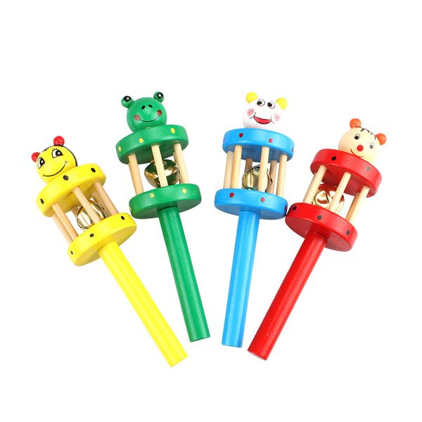 Baby Jinglen Jingle Toys Bell Toy Cartoon Wooden Handbell Musical Development Instrument Presente para crianças Infantil