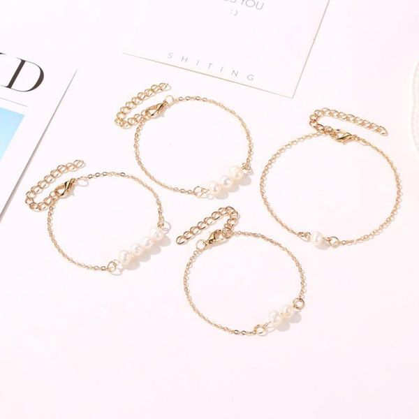

charm bracelets 1 pc women's simple classic pearl bracelet sweet versatile word curved needle freshwater for female jewelry gift, Golden;silver
