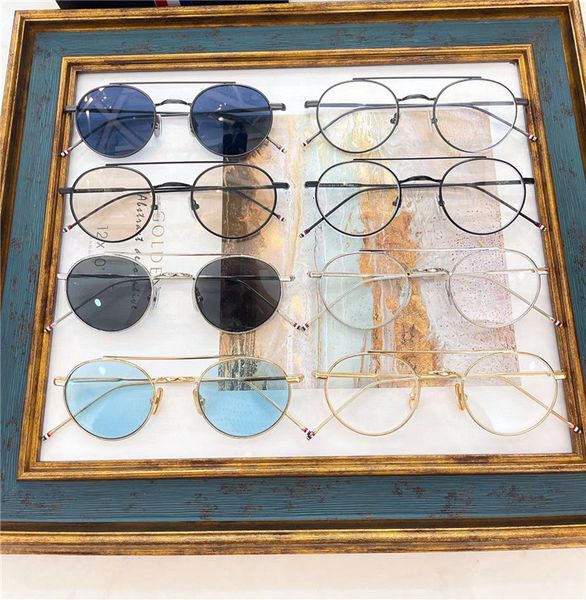 

new designer sunglasses tb home flat light spectacle frame net red star the same metal round can be equipped with nearsighted men's and, White;black