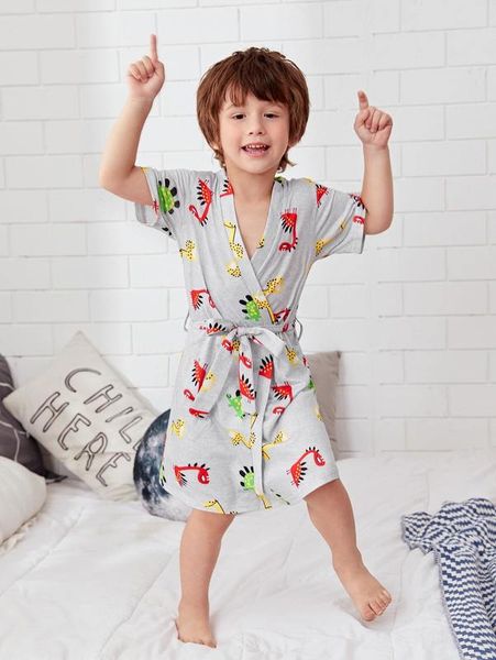 Robe für Kleinkinder und Jungen mit Cartoon-Dinosaurier-Aufdruck und Gürtel