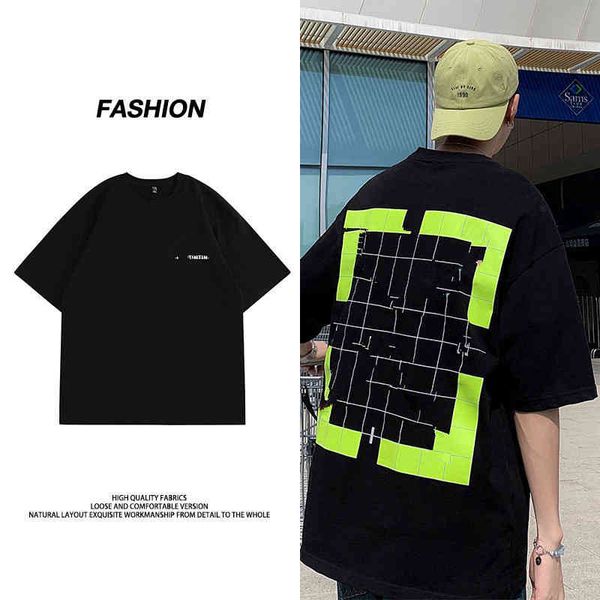 

summer new 60%off short sleeve t-shirt street fashion brand print loose bottomed black and white t-shirt men tshirts fashions brands, White;black