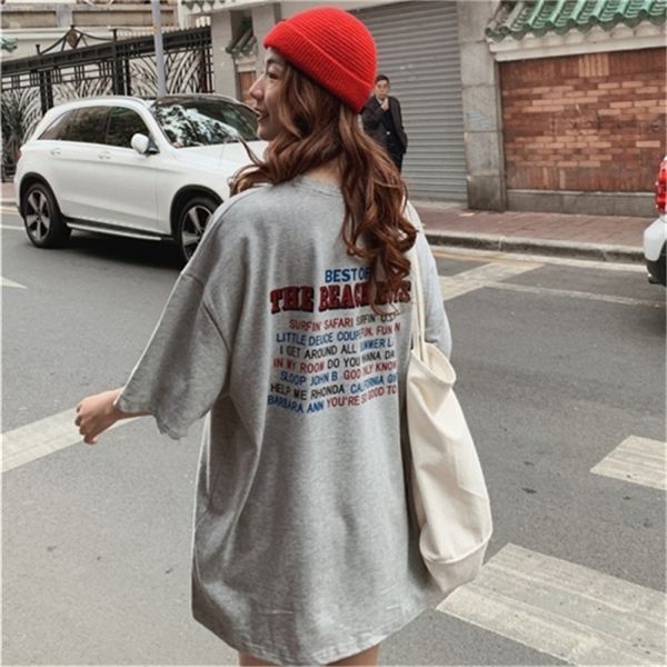 

casual loose fashion basic letter printed all match oversize college wind street sale women female short sleeve t-shirts 220401, White