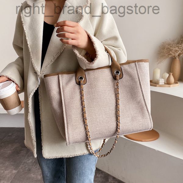 

2022 summer women tote bag brand design canvas large capacity chains handle handbag female luxury casual beach shopper purses w220810