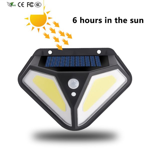 Neue eingebaute Batterie-Außenwandleuchte COB-LED-Solarlicht mit Sonnenlicht, wasserdicht, Bewegungsmelder, Straßenlaterne, Gartendekoration