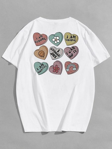 

romwe guys slogan heart & cartoon graphic tee b6ms#, White;black