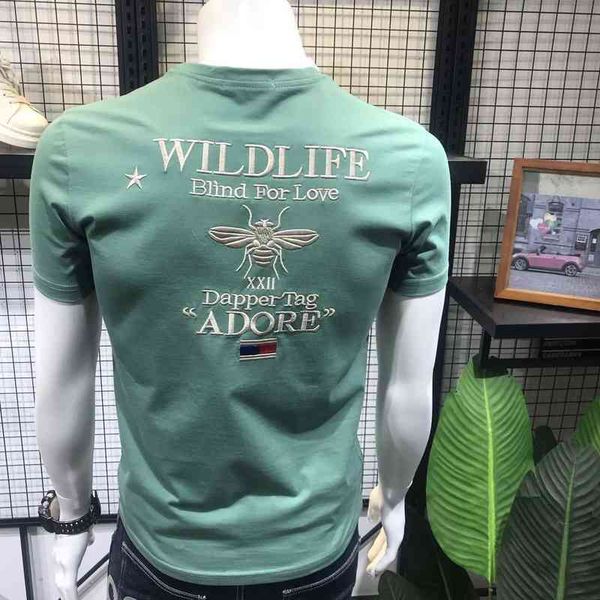 

short sleeve t-shirt men's round neck mercerized cotton 2022 summer half little bee embroidery letter trend, White;black