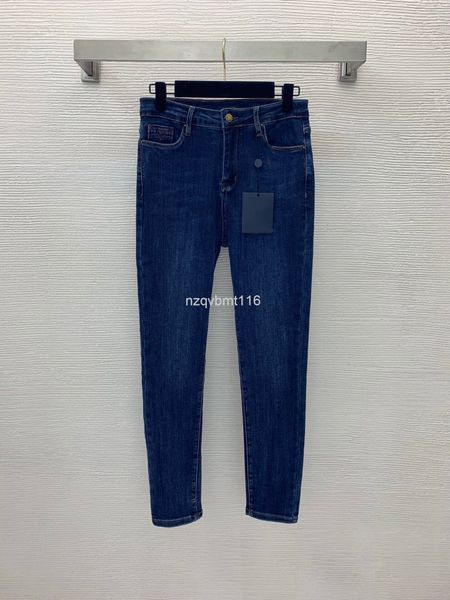 

women's jeans floral button love letter pattern embroidered elastic slim cropped jeans, Blue