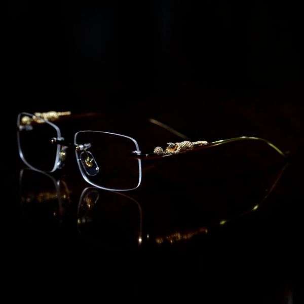 

luxury eyeglasses frames temples with panther heads metal frameless full rim semi rimless rectangular shape for men woman eyewear accessorie, White;black