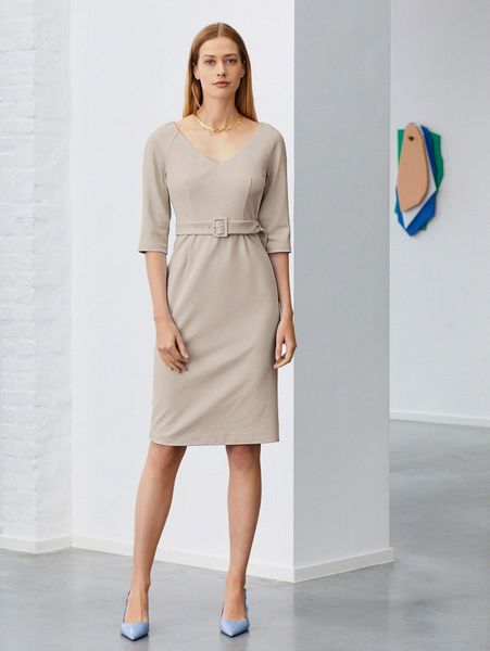 

motf premium fitted belted dress w9g3#, Black;gray