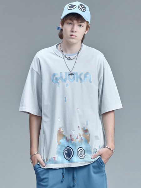 

men cartoon and letter print drop shoulder tee n7nu#, White;black