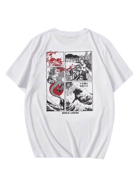

romwe anime guys dragon print tee o2gu#, White;black