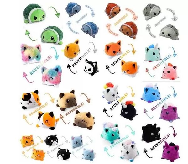 Produttori all'ingrosso 15 cm simpatico polpo gatto tartaruga animale flip due tipi di cartone animato facciale peluche bambola giocattolo regalo per bambini