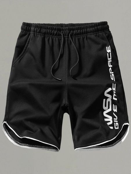

romwe guys letter graphic drawstring shorts i1ro#, White;black
