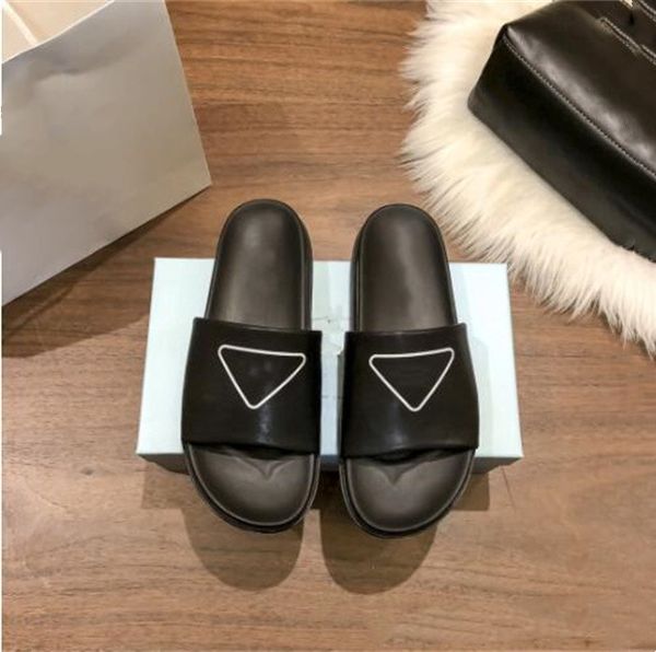 

branded sandal women sandals designer slides leather pumps summer flats heels fashion flat flip flops classic slippers, Black