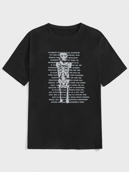 

romwe guys slogan skeleton graphic tee 76yk#, White;black