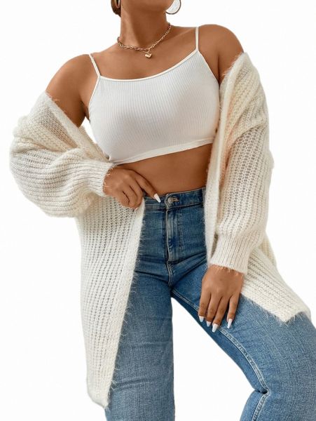 

plus drop shoulder duster cardigan l7wz#, Black