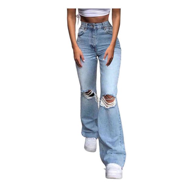 

baggy jeans women streetwear loose high waist high waist pocket elastic hole jeans pants loose denim pants women l220726, Blue