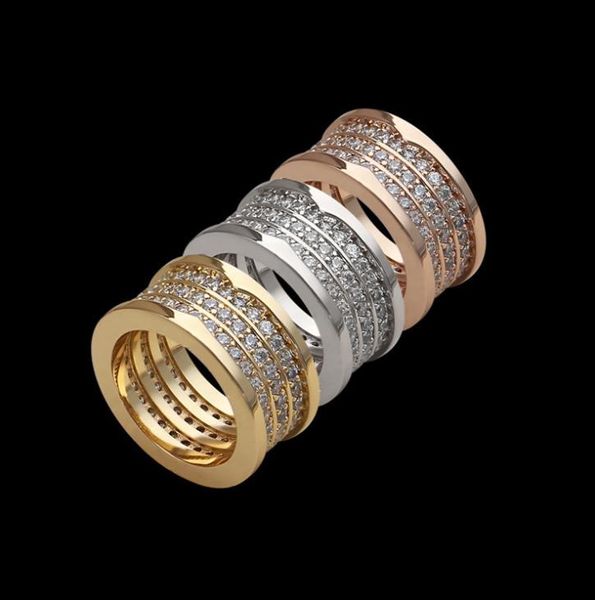 

three-ring spring pattern full diamond diamond ring 18k rose gold couple thread with, Silver