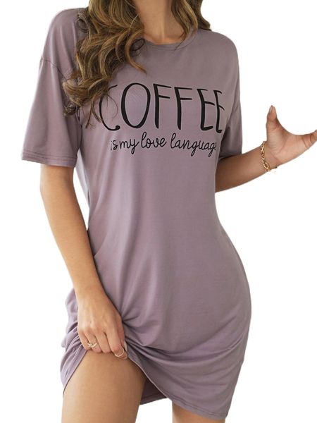 

slogan graphic drop shoulder nightdress f9bg#, Black;red