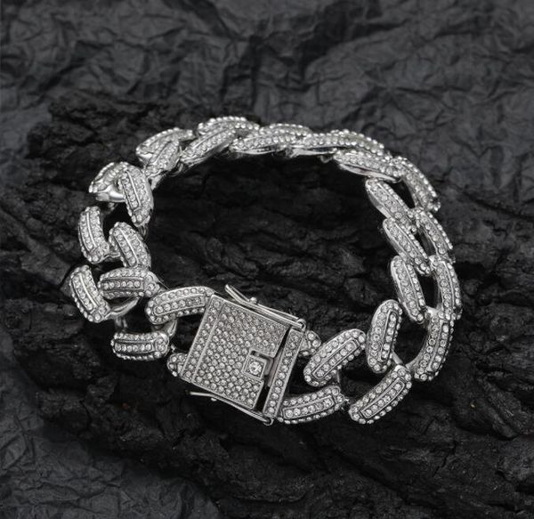 

20mm crystal bracelet 3 rows rhinestone cuban link bracelet for men, Black