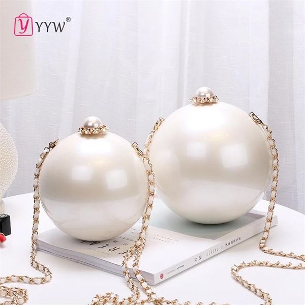 

luxury women round ball bag evening pearl design exquisite fashion lacquer beige for ladies party wedding crossbody 220810
