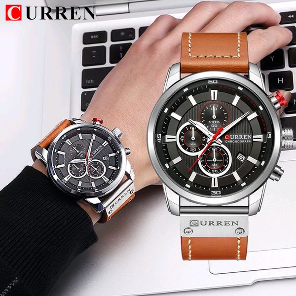 

curren 8291 fashion quartz men watch analog digital chronograph leather mens watches casual sport waterproof male clocks