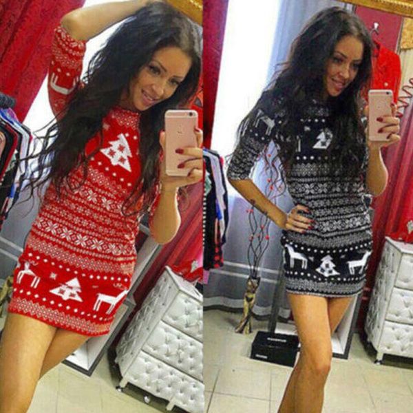 Kadınlar İnce Vintage Jumper Elbiseler Kadın Noel Sweater Külot Örgü Uzun Üstler Elbise Kıyafetleri Artı Boyut Sonbahar Kış Moda