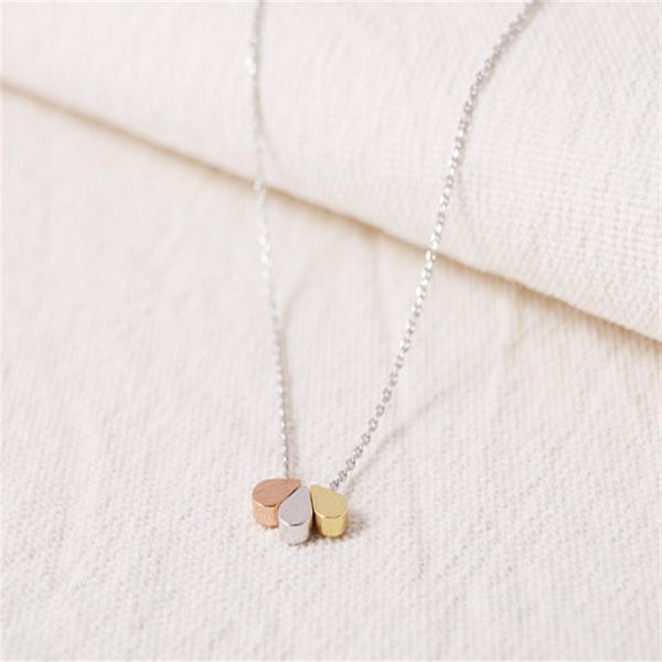

hippie chic tiny three teardrop pendant water drops necklace boho thin necklaces ladies fashion neclaces for women 20162179, Silver