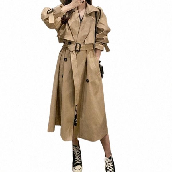 

women's trench coats coat women windbreaker casual mid-length khaki korean loose british style jacket gabardina mujer elegante p6s3#, Tan;black