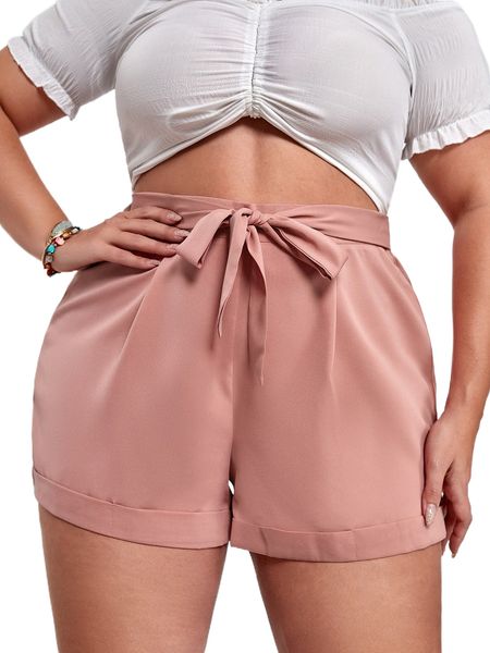

plus high waisted tie front shorts h7bd#, Black