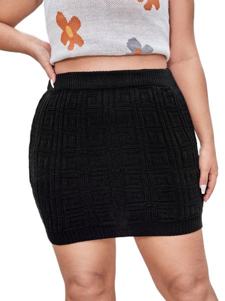 

plus high waist knit skirt y6xc#, Black