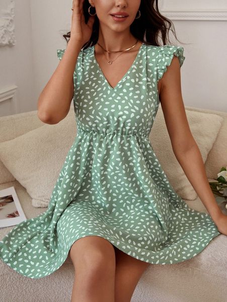 

dalmatian print ruffle trim dress h8jr#, Black;gray