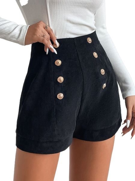 

double breasted high waisted corduroy shorts p9m6#, White;black