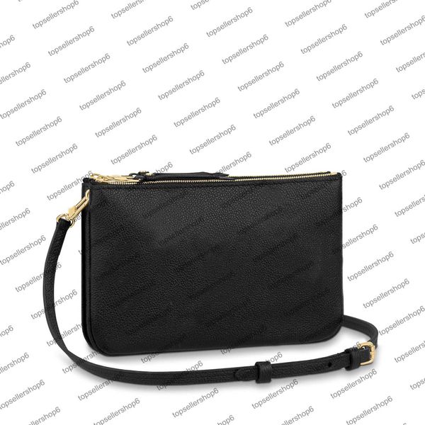 

m80787 designer end women double zip pochette bag luxury messenger purse cowhide leather cross-body handbag shoulderbag