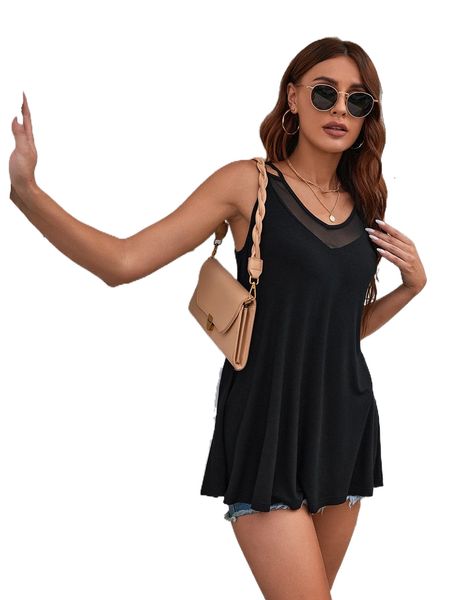 

aamilife solid contrast mesh cami r8ya#, White