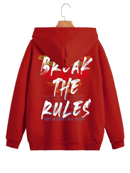

slogan graphic drop shoulder drawstring zipper thermal hoodie z6aa#, Black