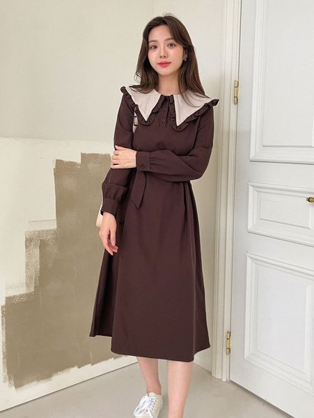 

dazy frilled statement collar belted dress m6qb#, Black;gray