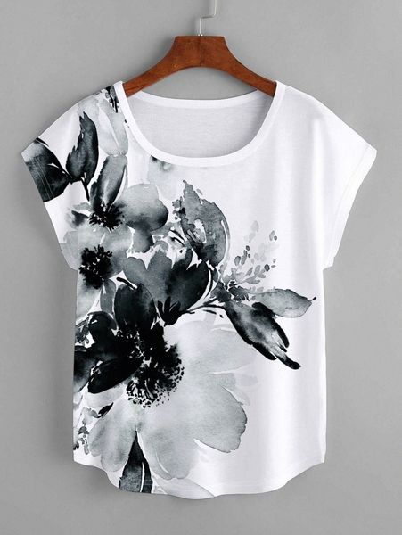 

floral print dolman sleeve tee a2zq#, White