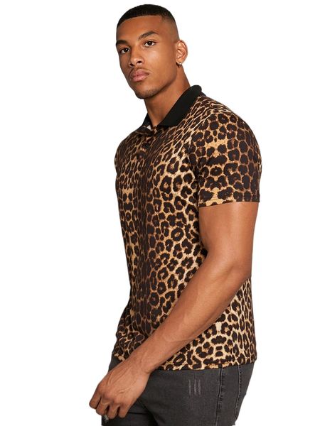 

men leopard contrast collar polo shirt h5tw#, White;black