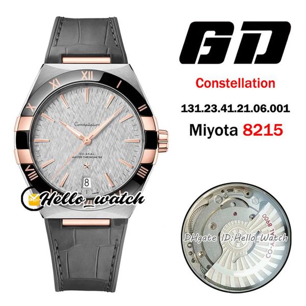 

41mm coaxial 131.23.41.21.06.001 watches miyota 8215 automatic mens watch white dial two tone rose gold case black leather strap h282d, Slivery;brown
