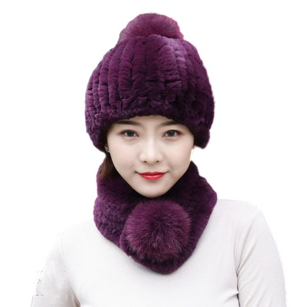 

lady winter fur scarf hats sets real rex rabbit fur beanie cap high elastic, Blue;gray
