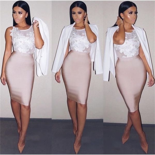 

11 colors solid nude summer bodycon party bandage skirts women white black beige red pencil skirts 60cm 201111