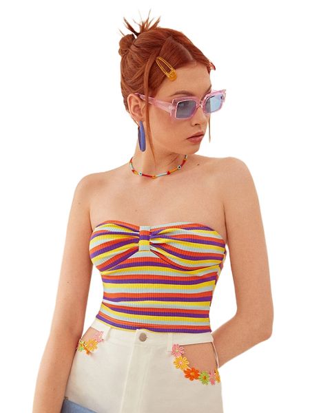 

striped print ruched bust w2j2#, White