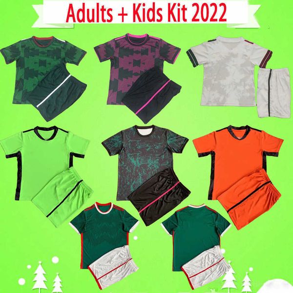 

adults kids kit 2022 mexico soccer jerseys chicharito lozano dos 20 21 22 football shirt 2023 boys child sets goalkeeper uniforms training, Black;yellow