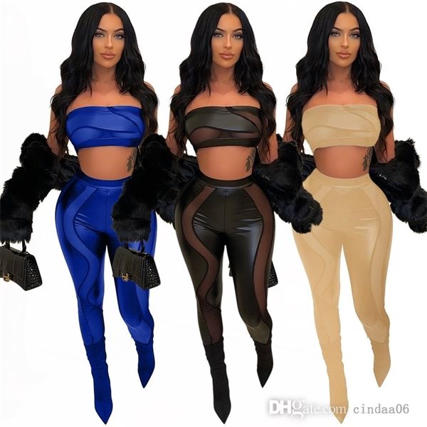 

2022 womens designer clothing splicing tracksuits chest wrap + tight perspective pants two piece set, Gray