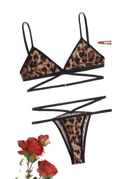 

leopard cut-out lingerie set y6ft#, Black;red