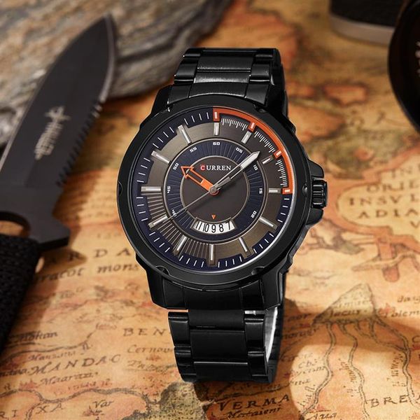 

curren men sports watches calendar quartz army stainless steel waterproof wristwatch male whole relogio masculino 82292613, Slivery;brown