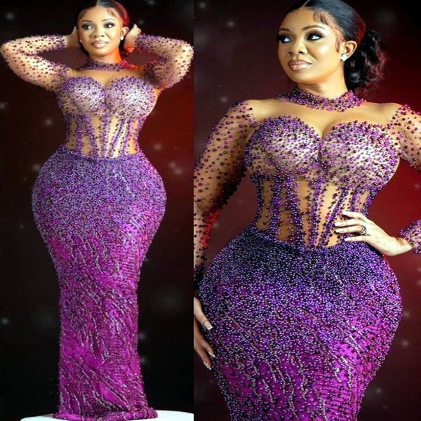 

2022 plus size arabic aso ebi luxurious sheath prom dresses pearls beaded evening formal party second reception birthday engagement gowns dr, Black